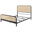 Pemberly Row King Bed with Open Cane Rattan Weave in Black Metal