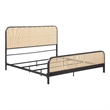 Pemberly Row King Bed with Open Cane Rattan Weave in Black Metal