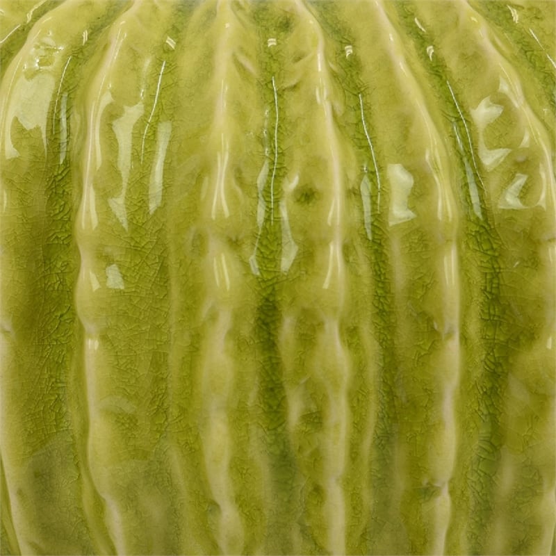 Pemberly Row Melon Shape Decorative Planter in Ribbed Green Ceramic