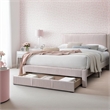 Pemberly Row Queen Bed with Storage Drawer in Light Pink Corduroy