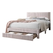 Pemberly Row Queen Bed with Storage Drawer in Light Pink Corduroy