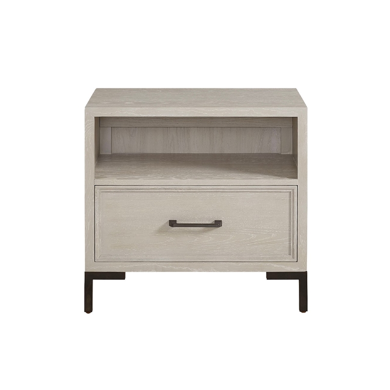 Pemberly Row Nightstand with Drawer and Cubby in Antique White Oak