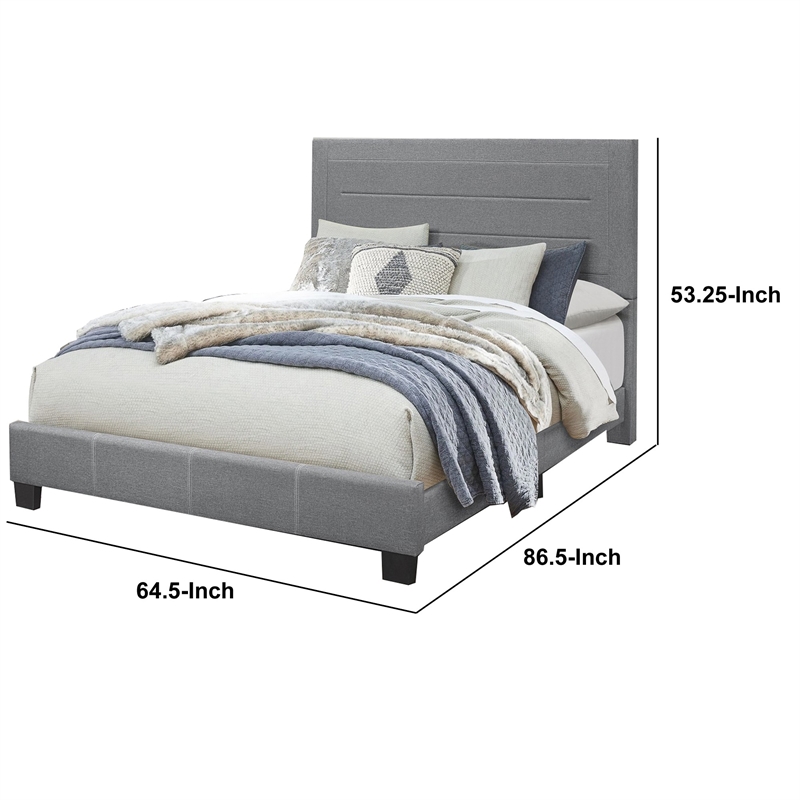 Pemberly Row Queen Platform Bed with Fabric Panel Headboard in Gray