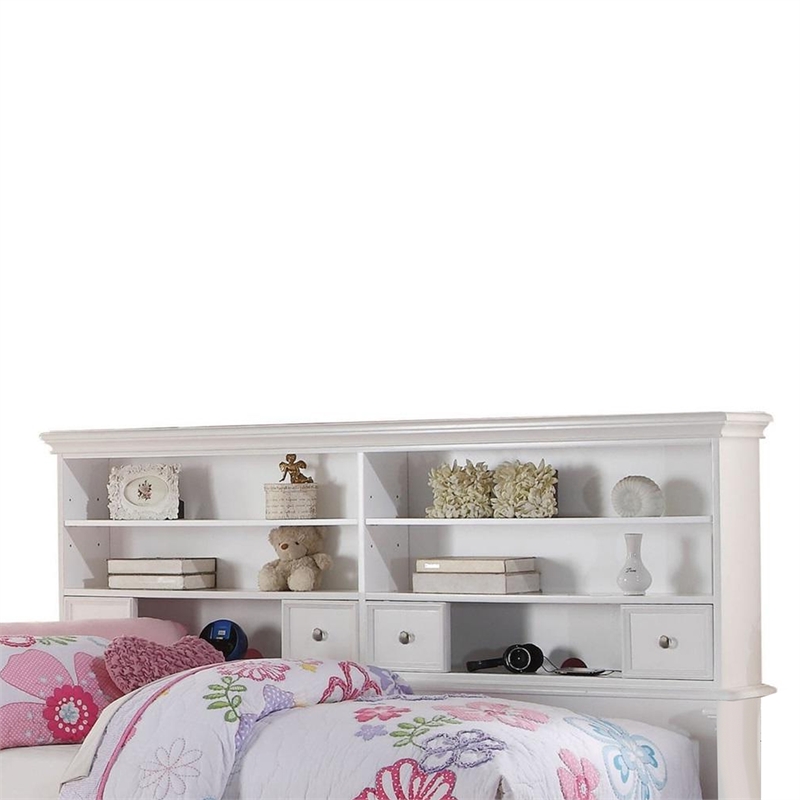 Pemberly Row Twin Bed with Bookcase Headboard and Storage in White
