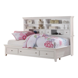 Pemberly Row Twin Bed with Bookcase Headboard and Storage in White