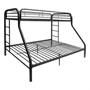 Pemberly Row Twin XL over Queen Metal Bunk Bed with Ladders in Black