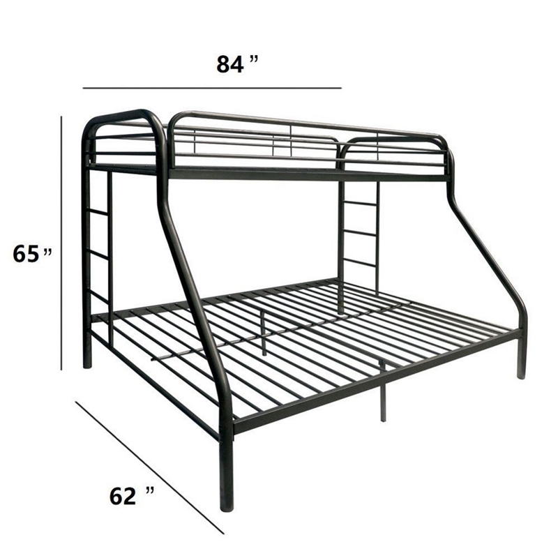 Pemberly Row Twin XL over Queen Metal Bunk Bed with Ladders in Black