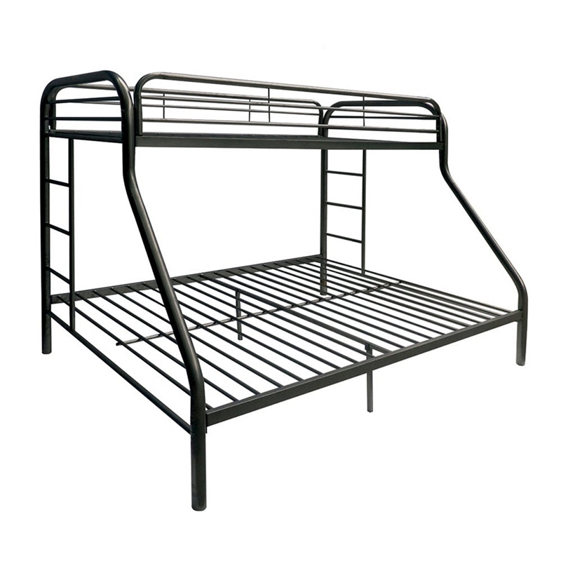 Pemberly Row Twin XL over Queen Metal Bunk Bed with Ladders in Black