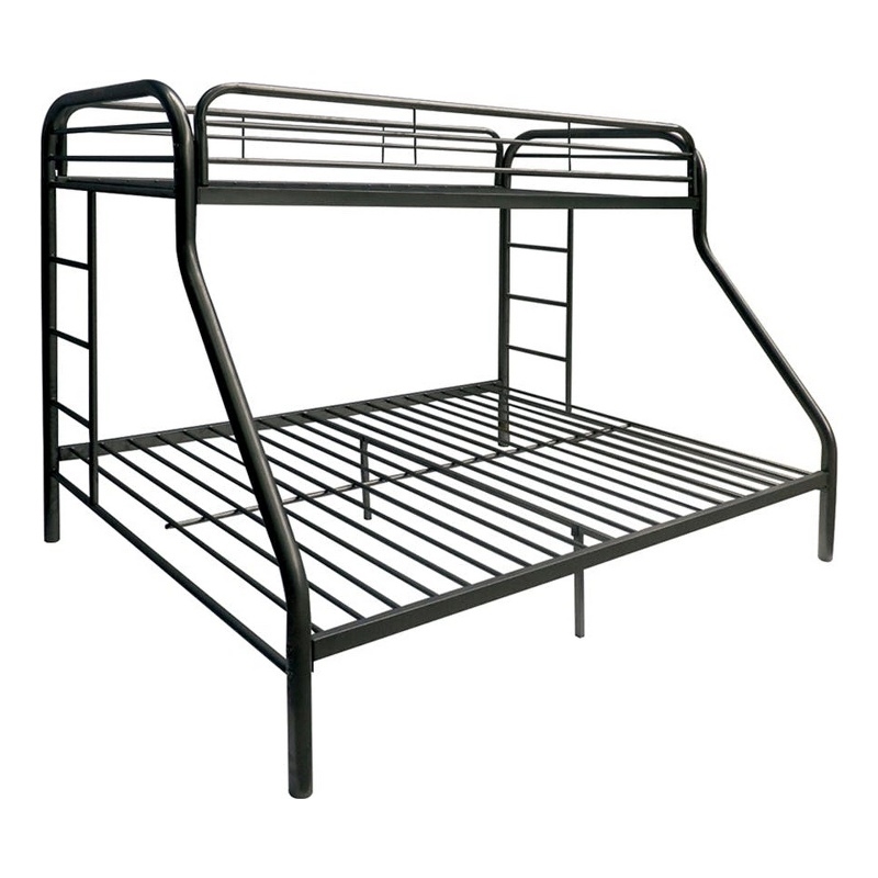 Pemberly Row Twin XL over Queen Metal Bunk Bed with Ladders in Black