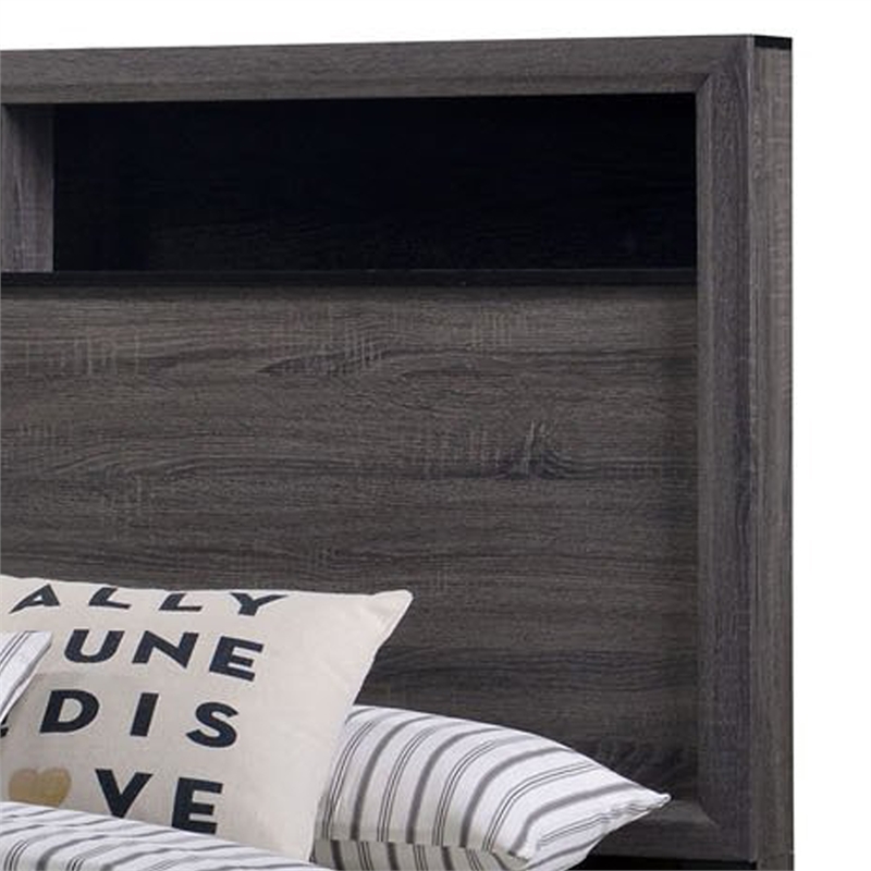 Pemberly Row Wooden California King Bed with Bookcase Headboard in Gray
