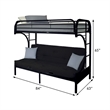 Pemberly Row Twin XL over Queen Futon Bunk Bed with Guardrails in Black