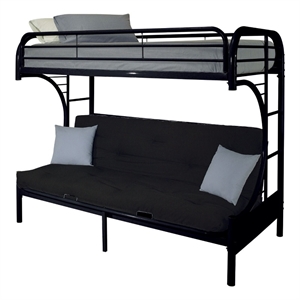Pemberly Row Twin XL over Queen Futon Bunk Bed with Guardrails in Black