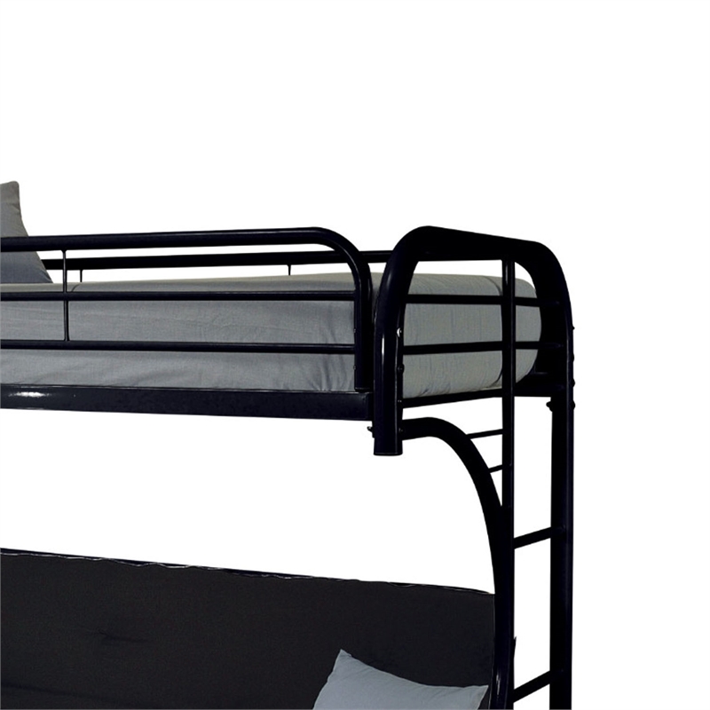 Pemberly Row Twin XL over Queen Futon Bunk Bed with Guardrails in Black