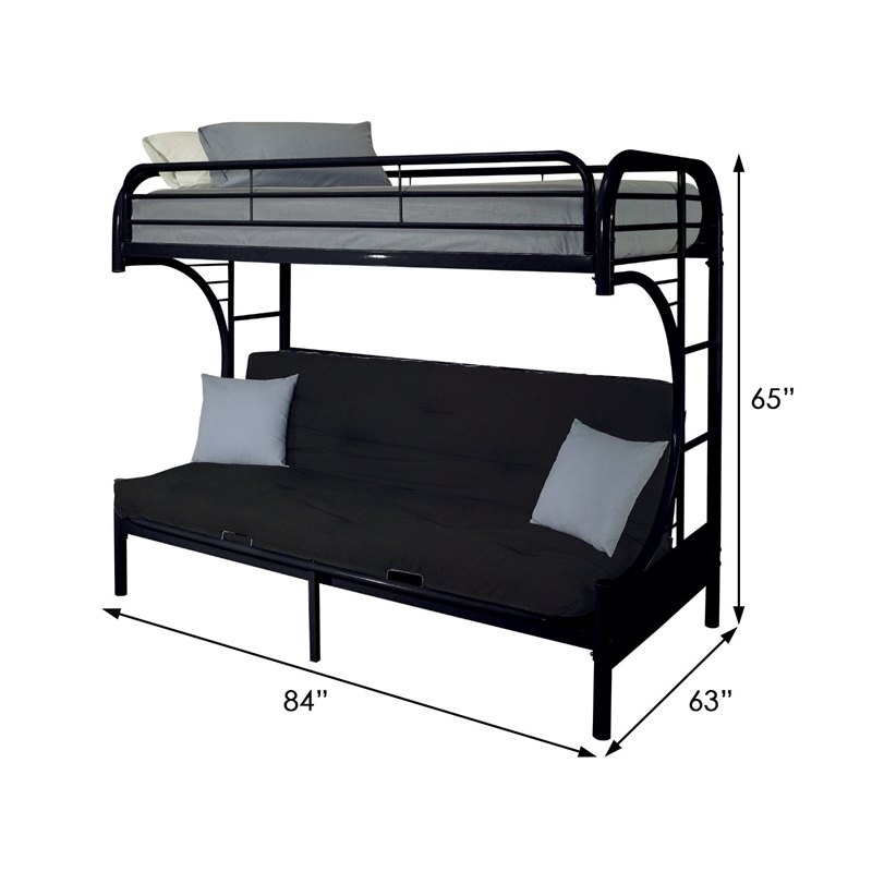 Pemberly Row Twin XL over Queen Futon Bunk Bed with Guardrails in Black