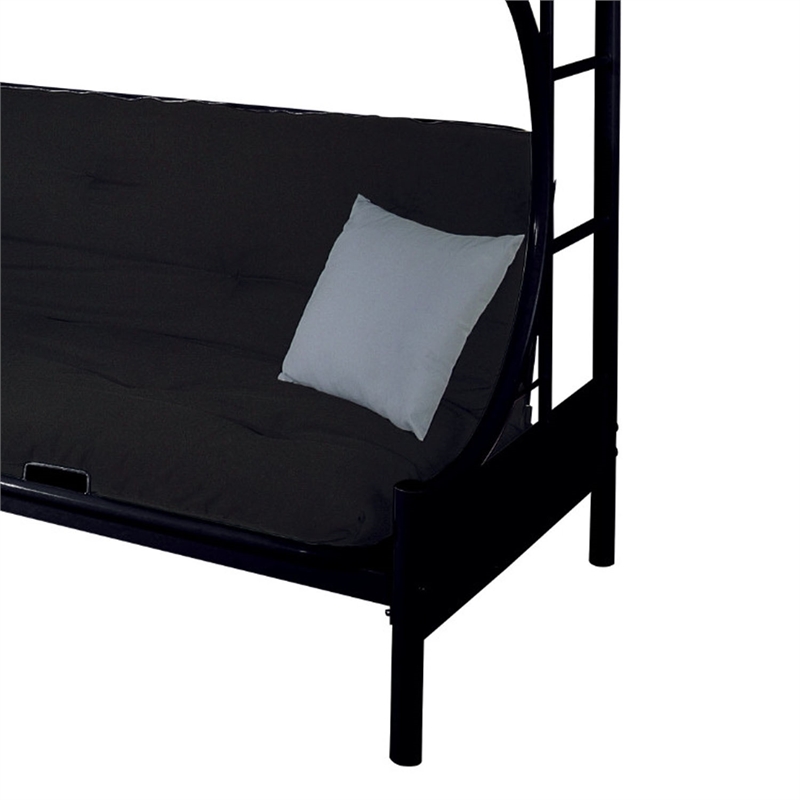 Pemberly Row Twin XL over Queen Futon Bunk Bed with Guardrails in Black
