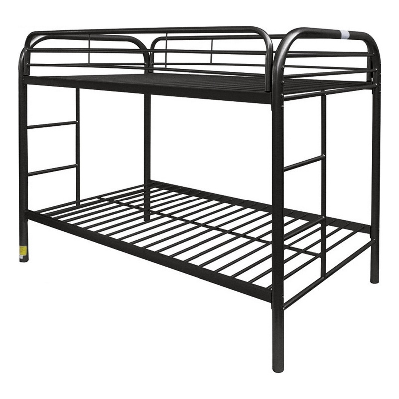 Pemberly Row Twin over Twin Metal Bunk Bed with Side Ladders in Black