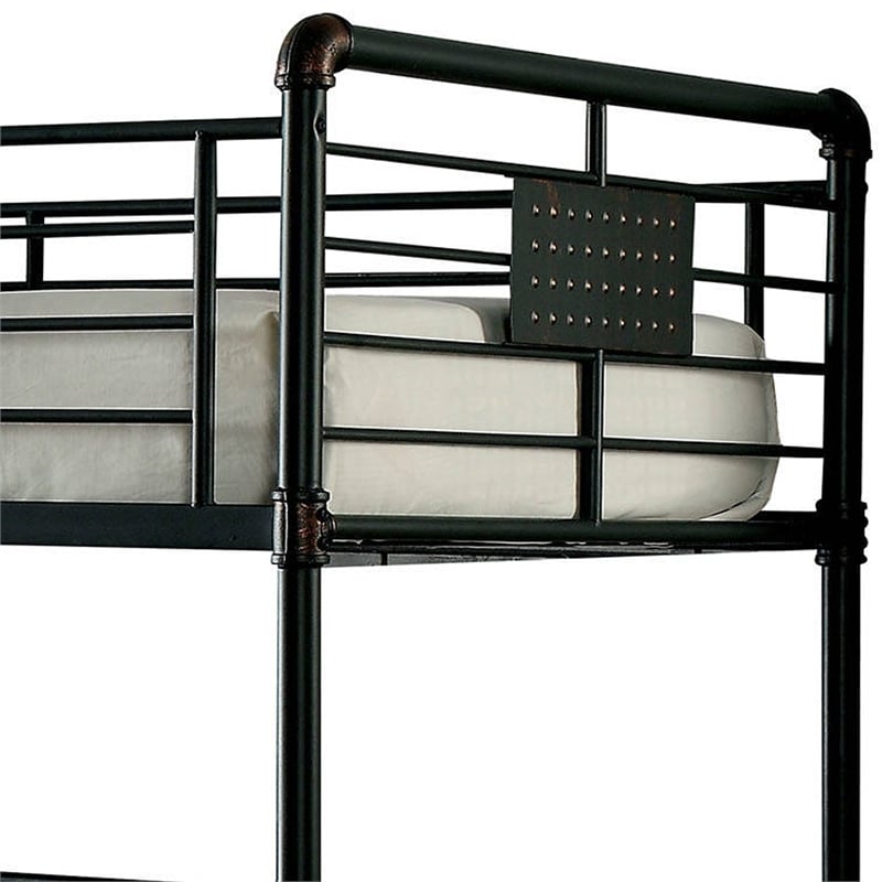 Pemberly Row 3 Tier Industrial Twin Bunk Bed with 2 Ladders in Black