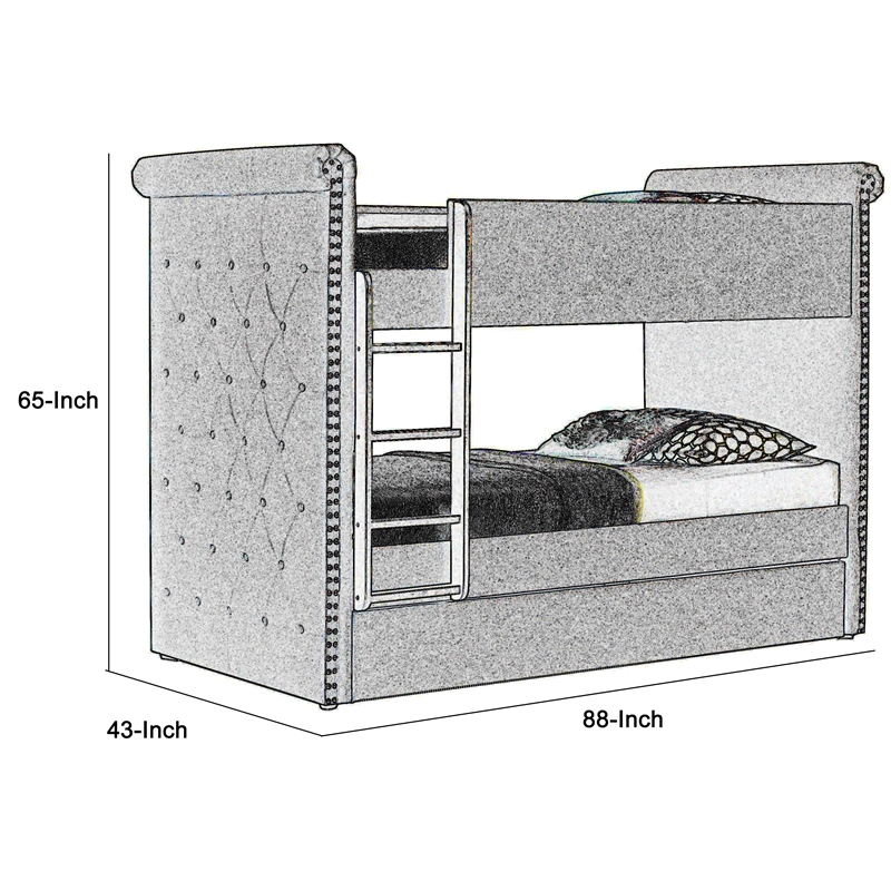 Pemberly Row Chesterfield Twin Bunk Bed with Trundle in Beige and Black
