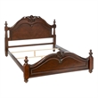 Pemberly Row Traditional Eastern King Bed with Floral Carvings in Brown