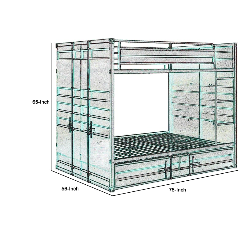 Pemberly Row Industrial Full Bunk Bed with Recessed Panel in Red