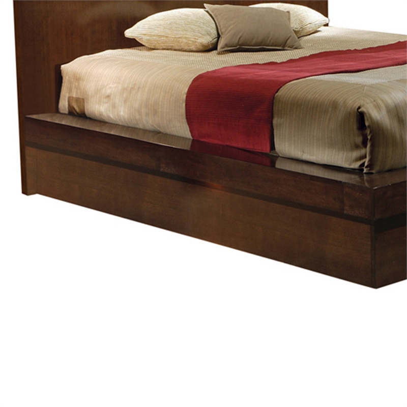 Pemberly Row Platform Queen Bed with Side Rail Seating in Brown