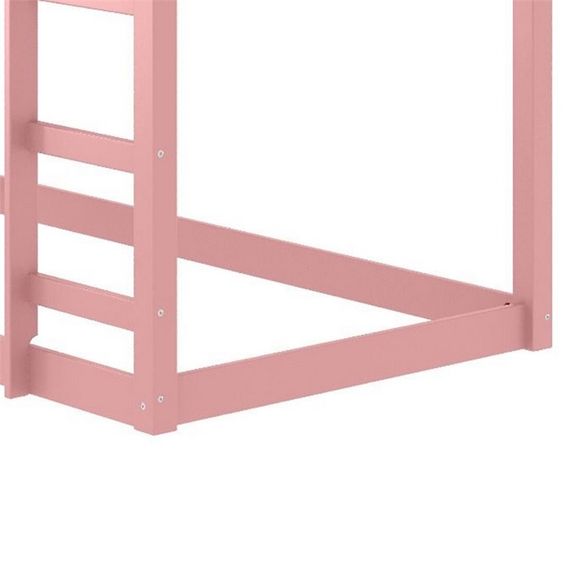 Pemberly Row Twin Loft Bed with Wooden Frame and Attached Ladder in Pink