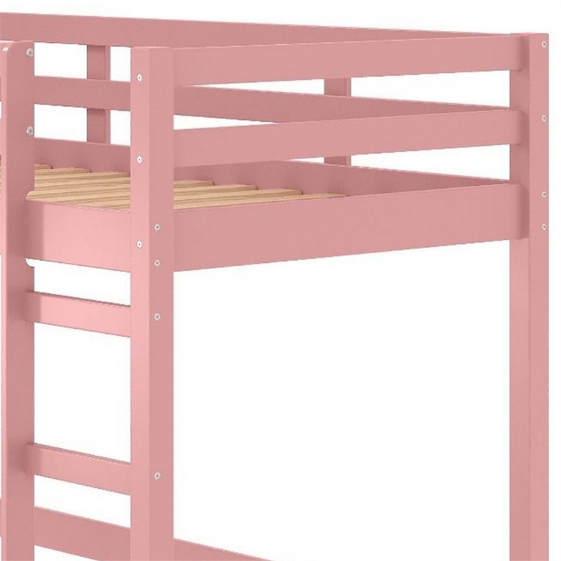 Pemberly Row Twin Loft Bed with Wooden Frame and Attached Ladder in Pink