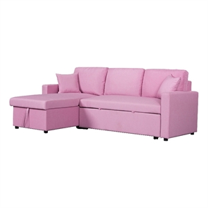 Pemberly Row 82&quot Sleeper Sectional Sofa Bed with Storage Chaise in Pink