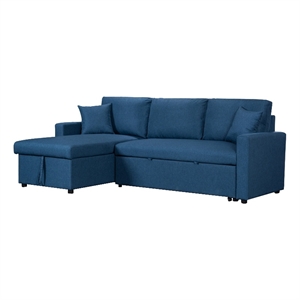 Pemberly Row 82&quot Sleeper Sectional Sofa Bed with Storage Chaise in Blue