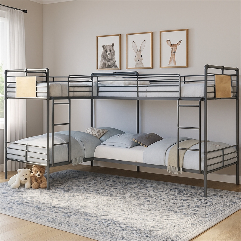 Pemberly Row Twin over Twin Bunk Bed in Sandy Black & Dark Bronze