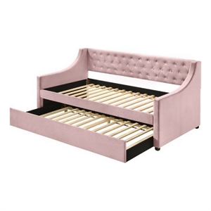 Pemberly Row Twin Daybed with Sloped Track Arms and Trundle in Pink