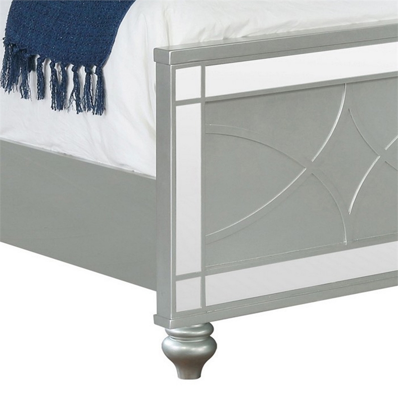 Pemberly Row California King Panel Bed with LED and Faux Leather in Silver