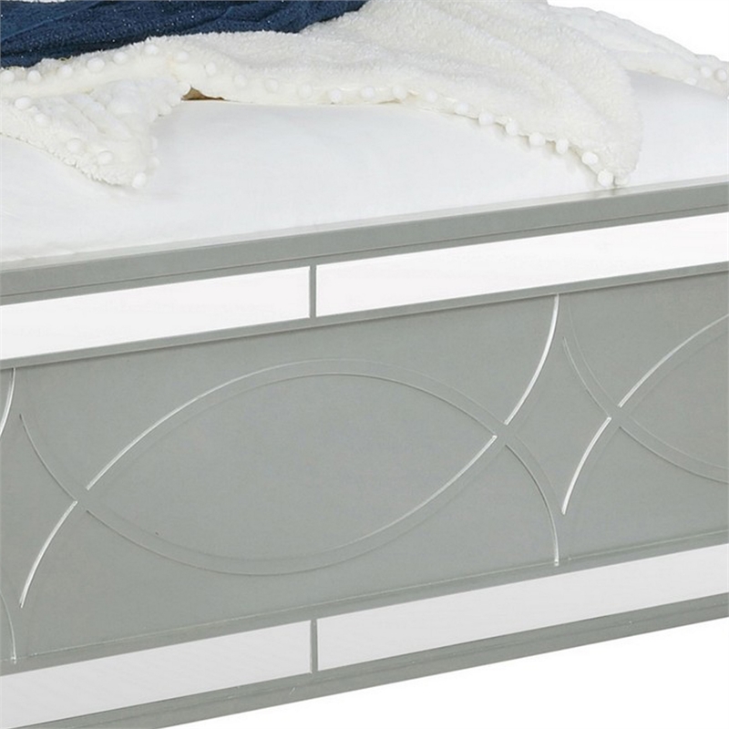 Pemberly Row California King Panel Bed with LED and Faux Leather in Silver