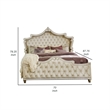 Pemberly Row Queen Bed with Tufted Velvet and French Carved Wood in Ivory