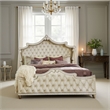 Pemberly Row Queen Bed with Tufted Velvet and French Carved Wood in Ivory
