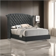 Pemberly Row Wingback King Bed with Tufted Headboard in Gray Velvet