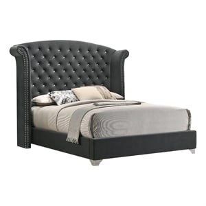 Pemberly Row Wingback King Bed with Tufted Headboard in Gray Velvet