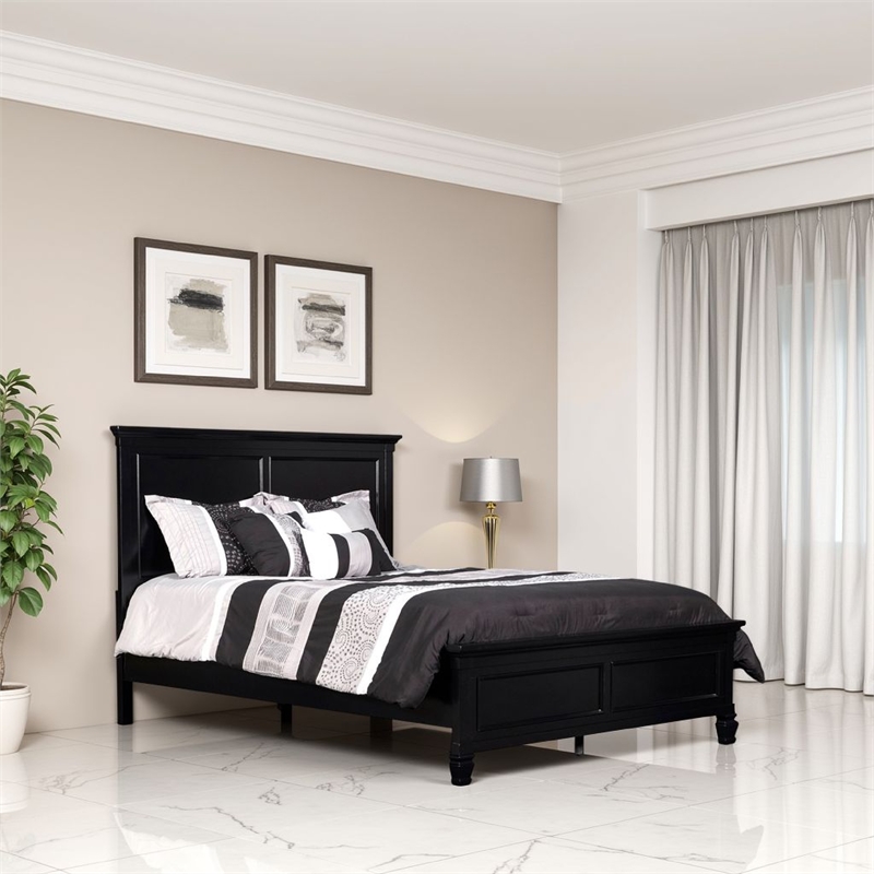 Pemberly Row Twin Bed with Classic Molded Panel Headboard in Black Wood