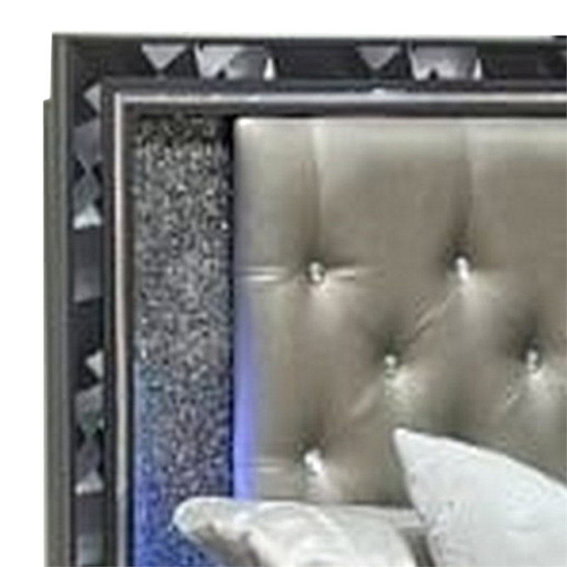 Pemberly Row Queen Storage Bed with LED Headboard and 2 Drawers in Black