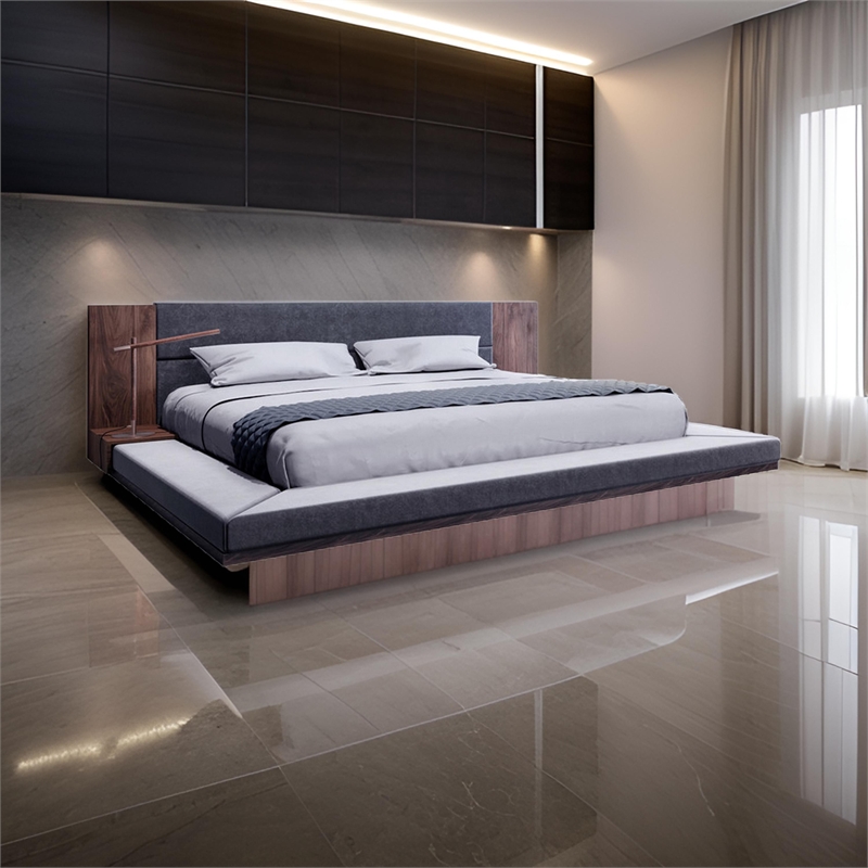 Pemberly Row California King Bed with Built In Nightstands in Dark Gray