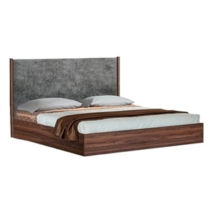 Pemberly Row King Platform Bed with Panel Headboard in Gray and Brown