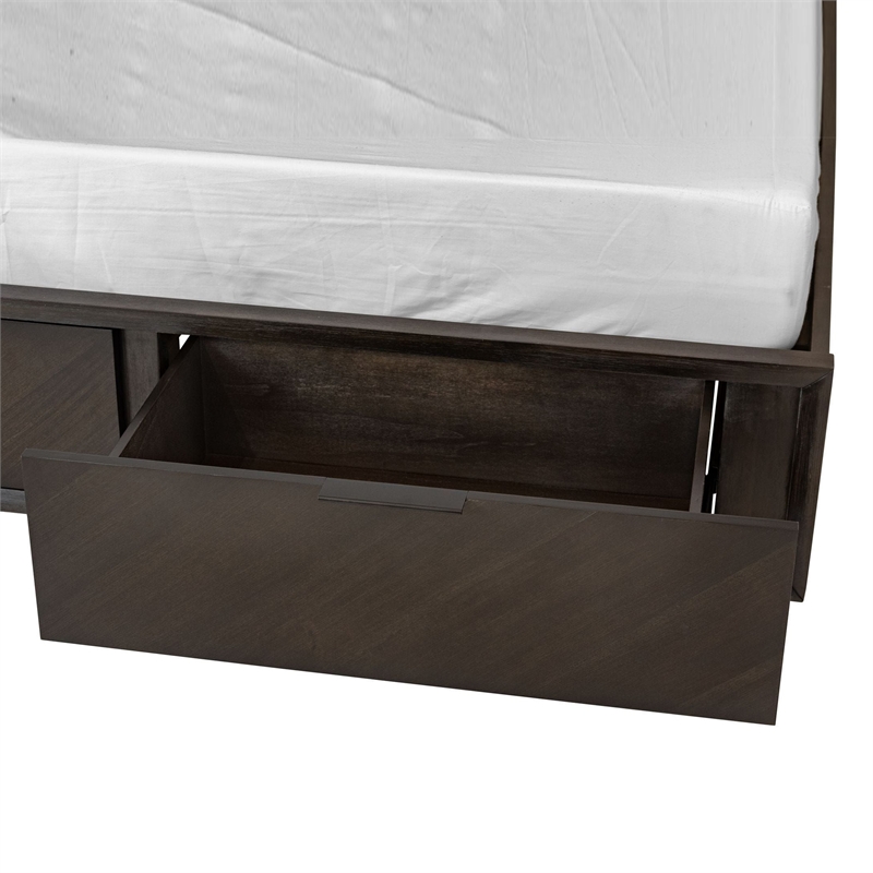 Pemberly Row Queen Platform Bed with 2 Storage Drawers in Brown