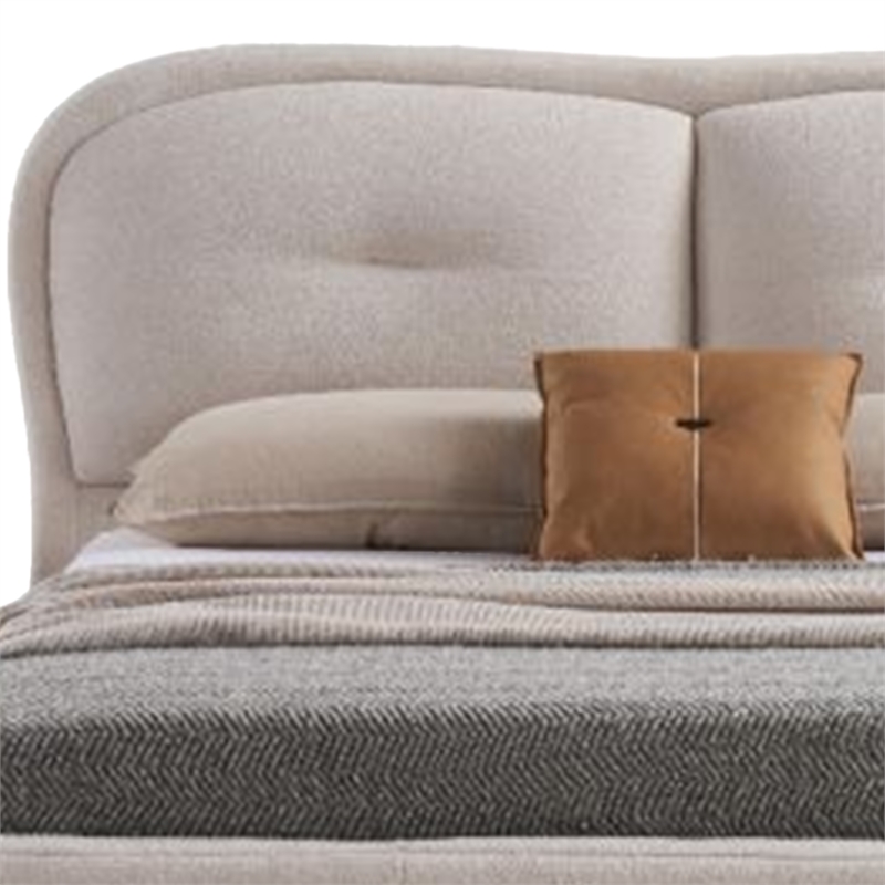 Pemberly Row King Bed with Padded Tufted Fabric Headboard in Ivory