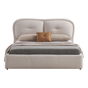Pemberly Row King Bed with Padded Tufted Fabric Headboard in Ivory