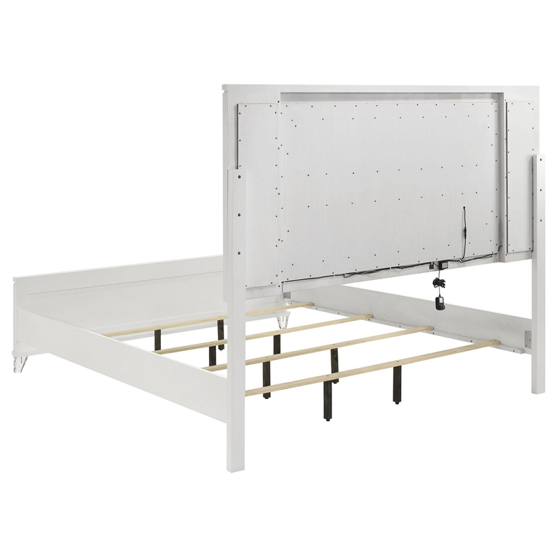 Pemberly Row Queen Bed with LED Touch Boucle Headboard in Ivory