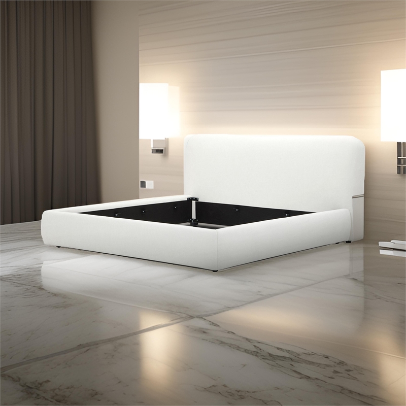Pemberly Row Queen Bed with Cushioned Upholstered Headboard in Ivory