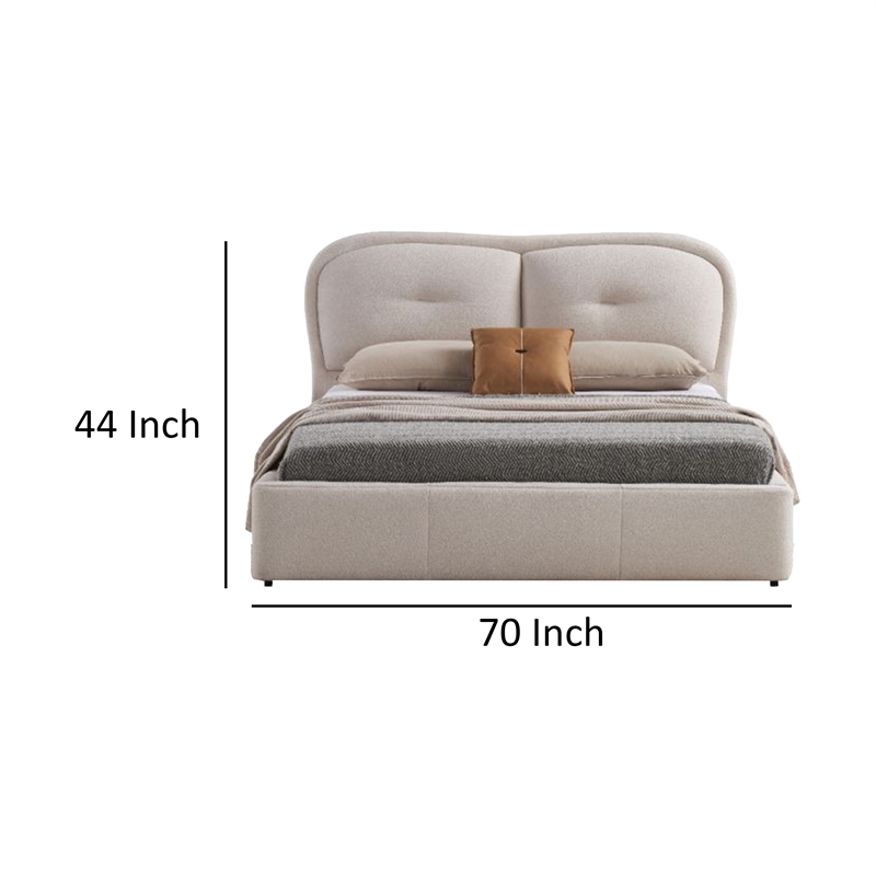 Pemberly Row Queen Bed with Padded Tufted Fabric Headboard in Ivory
