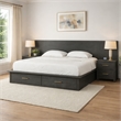 Pemberly Row Queen Bed with Wall Headboard and 2 Drawers in Dark Gray