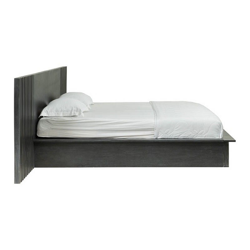 Pemberly Row Queen Bed with Wall Headboard and 2 Drawers in Dark Gray