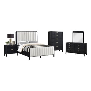 Pemberly Row 5 Piece Queen Bedroom Set with Tufted Headboard in Black